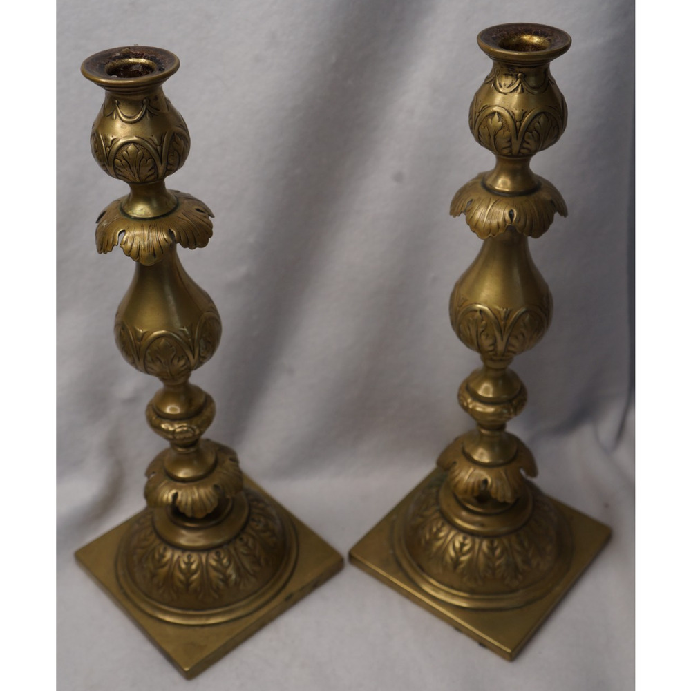 Antique Fraget N Plaque Candlesticks Russian/Polish Judaica 1899 Marked eagle - Picture 3 of 10